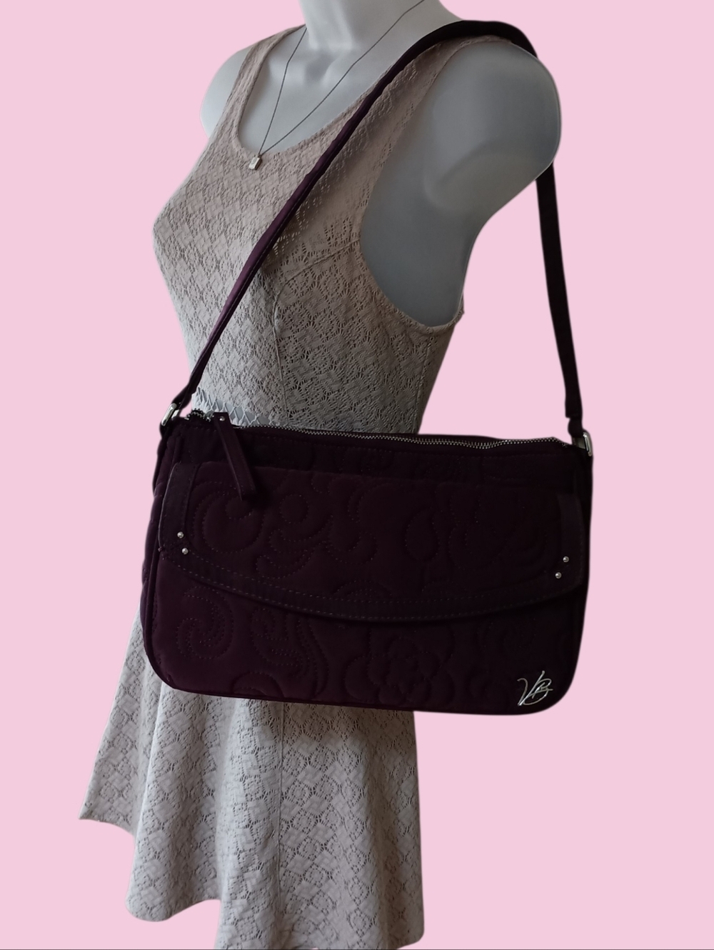 Vera Bradley Deep Plum Quilted With Floral Interior Shoulder Bag EUC - Picture 2 of 8